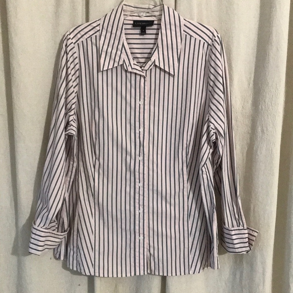 Pink and gray striped dress shirt